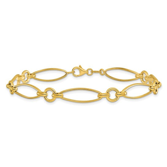 14k Yellow Gold Diamond Cut Fancy Link Bracelet
