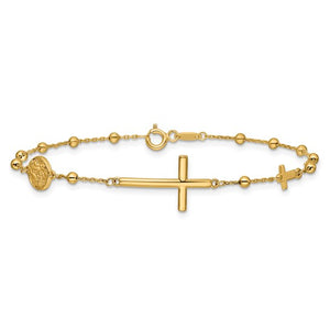 14k Yellow Gold Cross and Beaded Bracelet