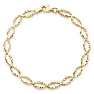14k Yellow Gold Polished and Diamond Cut Oval Link Bracelet