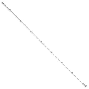 14k White Gold Beaded Diamond Cut Station Anklet