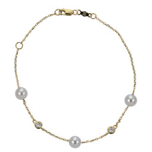 Load image into Gallery viewer, 14k Yellow Gold Akoya Cultured Pearl and Diamond Bracelet

