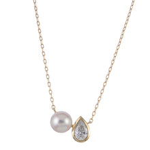 Load image into Gallery viewer, 14k Yellow Gold Akoya Pearl and Pear Shaped Diamond Necklace
