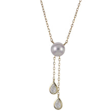 Load image into Gallery viewer, 14k Yellow Gold Akoya Pearl and Diamond Dangle Necklace
