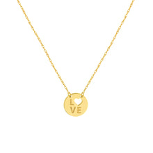 Load image into Gallery viewer, 14k Yellow Gold Cutout Heart/Love Mini Disc Necklace
