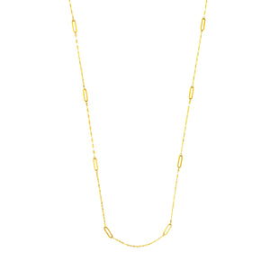 14k Yellow Gold 36" Long Link Station Design Necklace