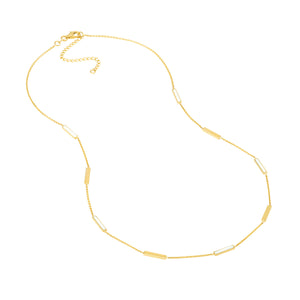 14k Yellow Gold White Enamel Bar Necklace