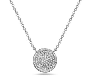 14k White Gold Large Diamond Disk Necklace