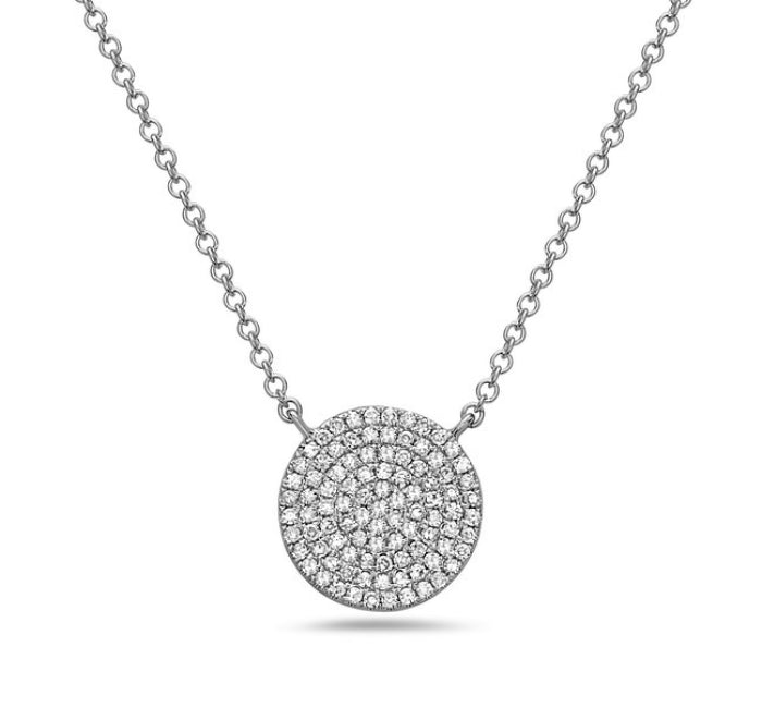 14k White Gold Large Diamond Disk Necklace