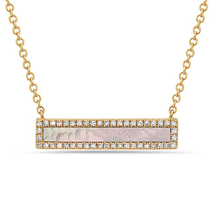 14k Yellow Gold Mother of Pearl and Diamond Necklace