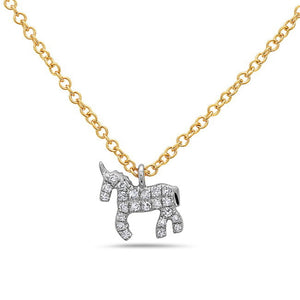 14k Two Tone Diamond Unicorn Necklace