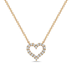 14k Yellow Gold Diamond Heart Pendant Necklace on an 18" 14k Yellow Gold Adjustable Chain