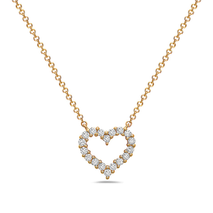 14k Yellow Gold Diamond Heart Pendant Necklace on an 18