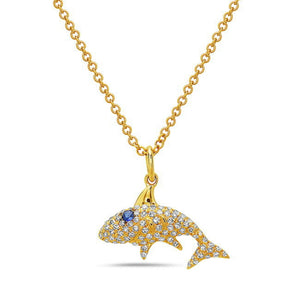 14k Yellow Gold Diamond and Sapphire Shark Pendant