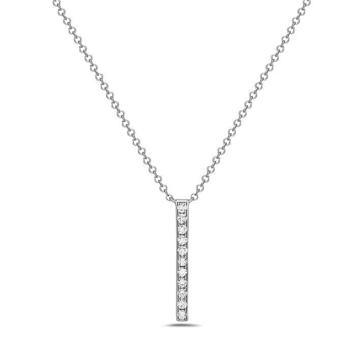 14k White Gold Diamond North-South Bar Necklace