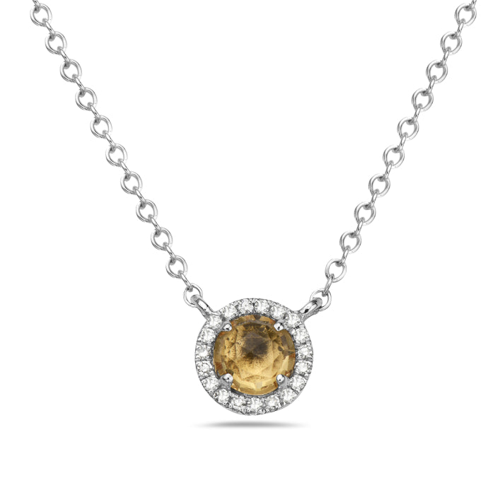 14k White Gold Citrine and Diamond Necklace