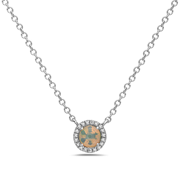 14k White Gold Opal and Diamond Necklace