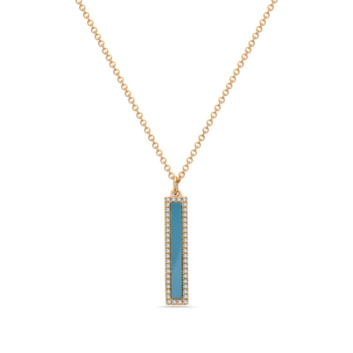 14k Yellow Gold Diamond and Turquoise Necklace