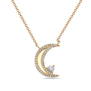 14k Yellow Gold Moon Diamond Necklace