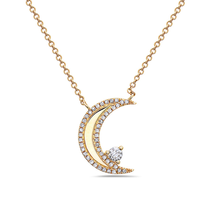 14k Yellow Gold Moon Diamond Necklace