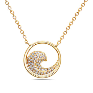 14k Yellow Gold Diamond Wave Pendant Necklace