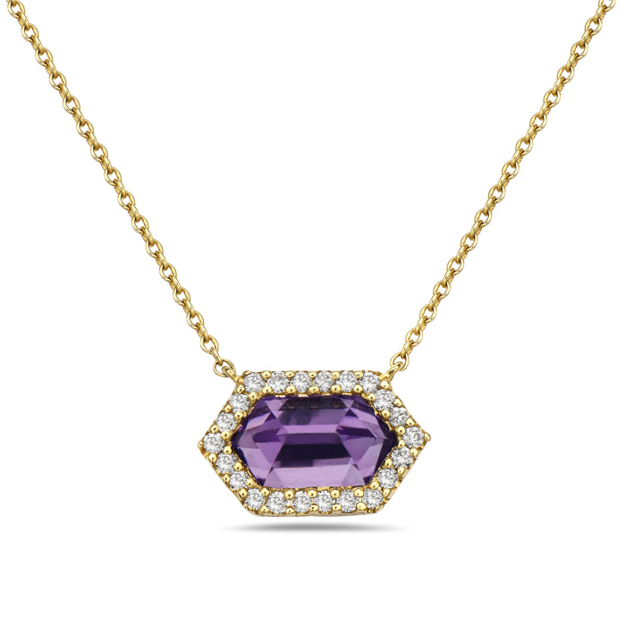 14k Yellow Gold Amethyst and Diamond Pendant