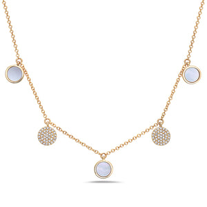 4k Yellow Gold Diamond and Mother of Pearl Necklace.