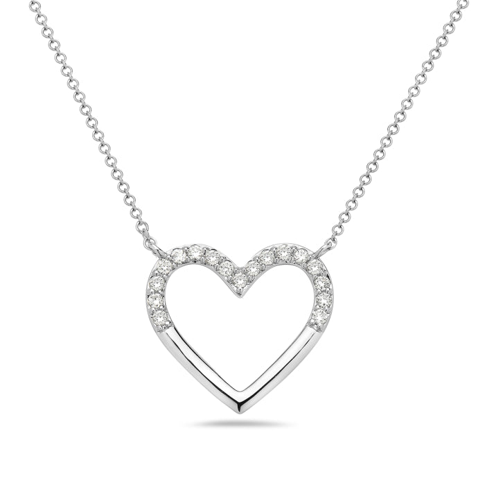 One Ladies 14k White Gold Diamond Heart Pendant on an adjustable 16