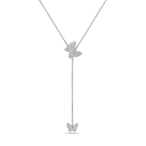 14k White Gold Diamond Butterfly Drop Necklace