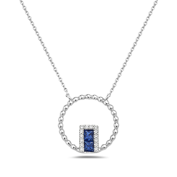 14k White Gold Sapphire and Diamond Necklace