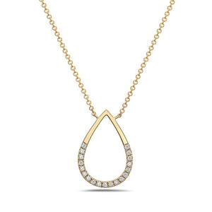 14k Yellow Gold and Diamond Open Pear Shaped Necklace