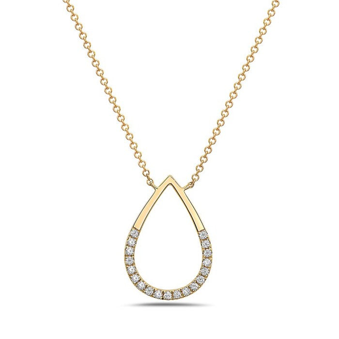 14k Yellow Gold and Diamond Open Pear Shaped Necklace