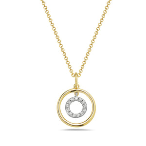 14k Yellow Gold Open Circle with Inner Diamond Dangle Circle Necklace