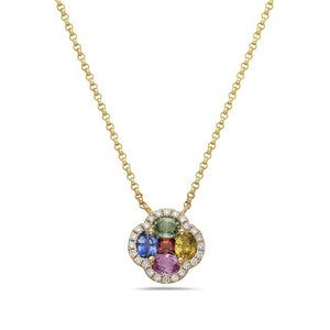 14k Yellow Gold Diamond and Rainbow Sapphire Necklace