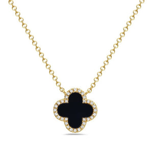 14k Yellow Gold Black Agate and Diamond Necklace