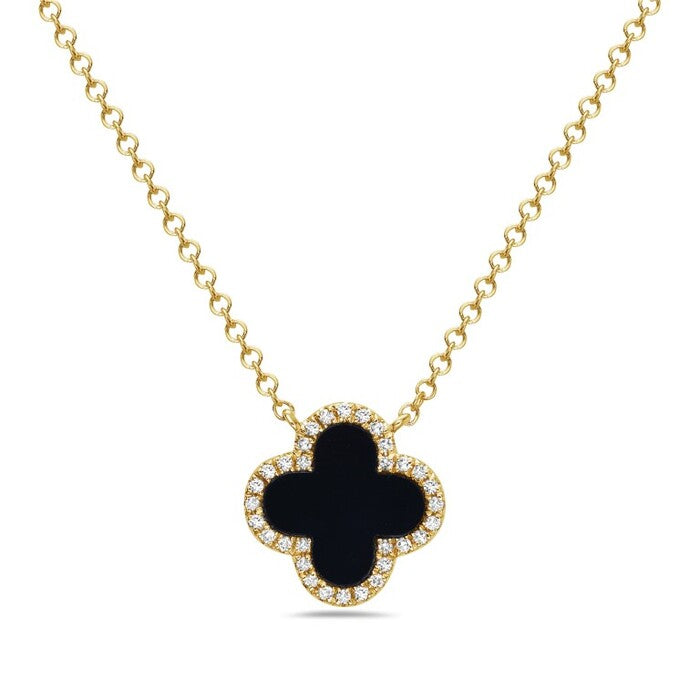 14k Yellow Gold Black Agate and Diamond Necklace