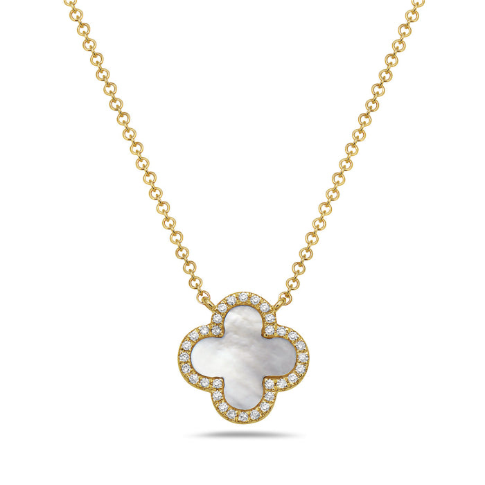 14k Yellow Gold Mother of Pearl and Diamond Necklace