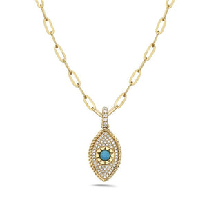 14k Yellow Gold Diamond and Turquoise Necklace