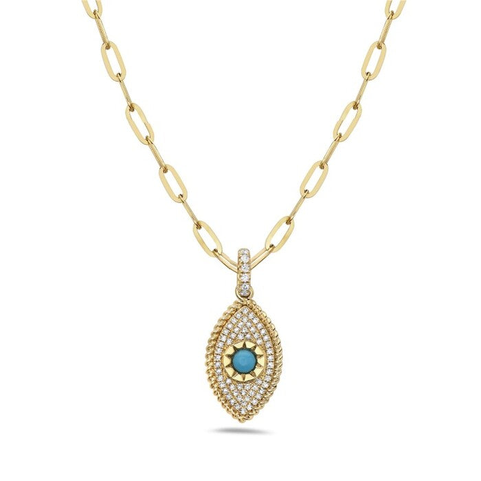 14k Yellow Gold Diamond and Turquoise Necklace
