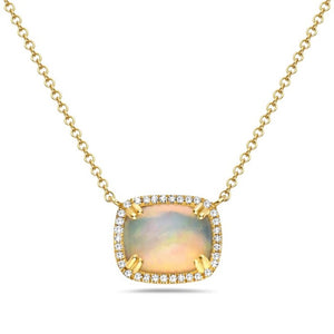 14k Yellow Gold Opal and Diamond Necklace