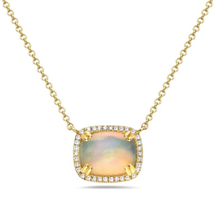 14k Yellow Gold Opal and Diamond Necklace