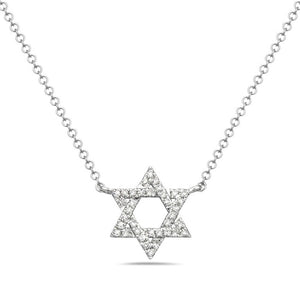 14k White Gold Diamond Star of David Necklace