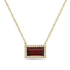 14k Yellow Gold Garnet and Diamond Necklace