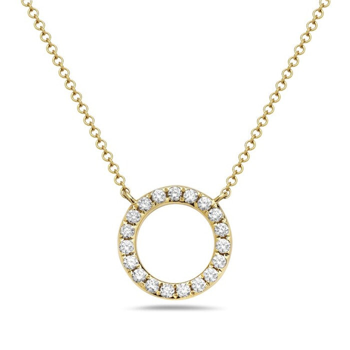 14k Yellow Gold Diamond Open Circle Necklace