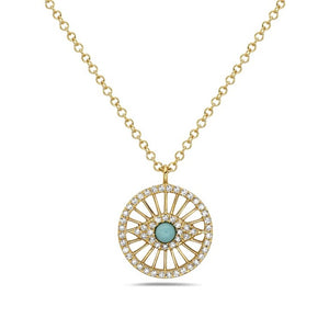 14k Yellow Gold Diamond and Turquoise Necklace
