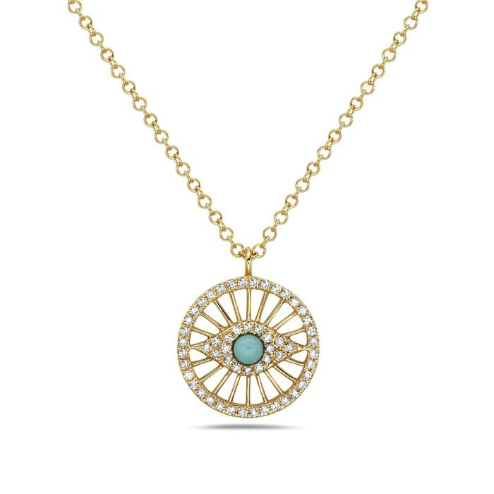 14k Yellow Gold Diamond and Turquoise Necklace