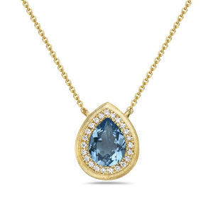 14k Yellow Gold Blue Topaz and Diamond Necklace