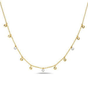 14k Yellow Gold Fresh Water Pearl and Diamond Dangle Necklace