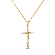 Load image into Gallery viewer, 14k Yellow Gold Diamond Double Row Cross Necklace

