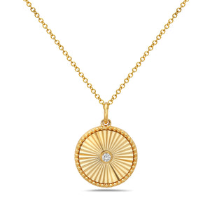 14k Yellow Gold Diamond Sun Ray Pendant on a 16-18" Chain