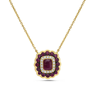 14k Yellow Gold Ruby and Diamond Pendant on an adjustable 16-18" Chain